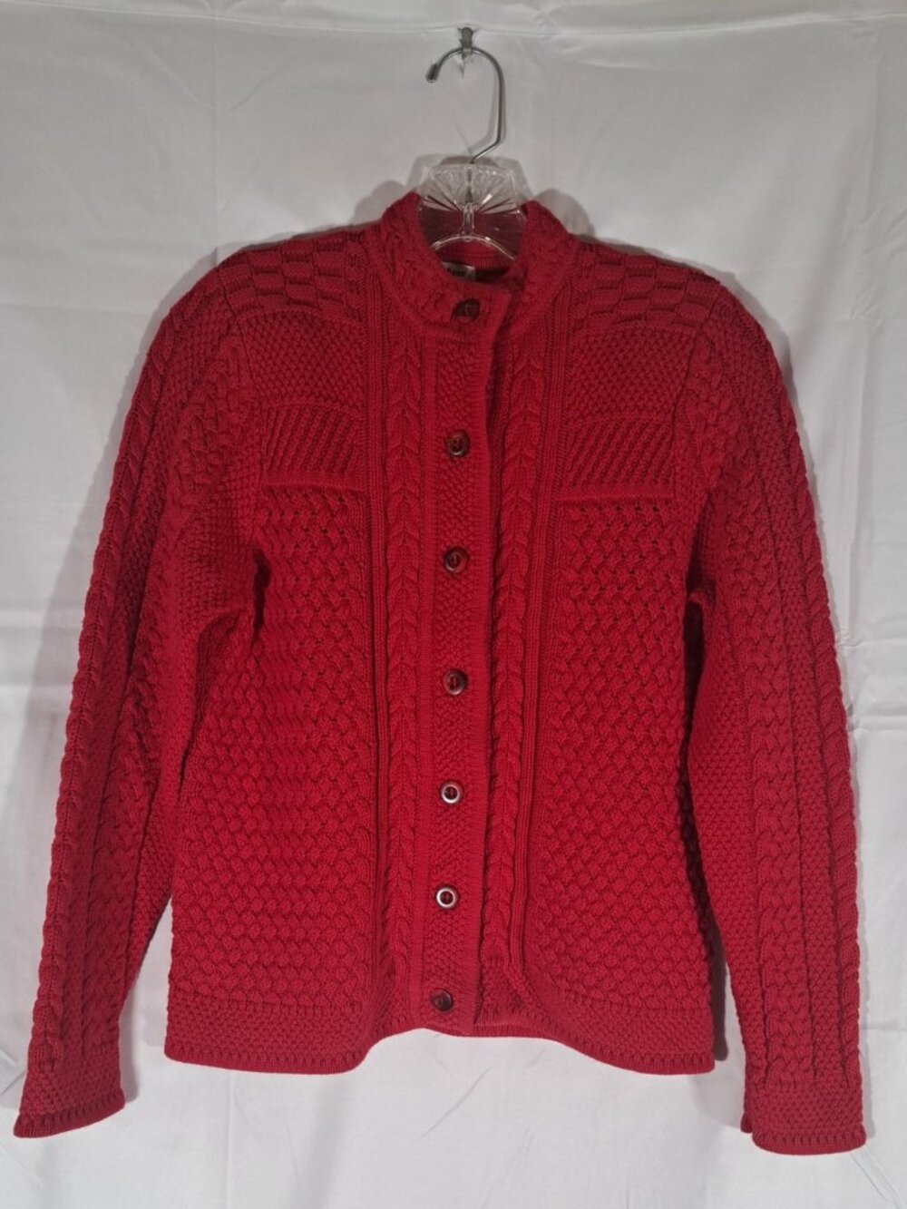 L.L. Bean Women's S Red Chunky Cotton Fisherman Cable Knit Sweater
